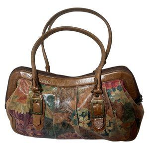 Vintage Chiarini Floral Leather Double Handle Shoulder Bag Saddle Bag Argentina